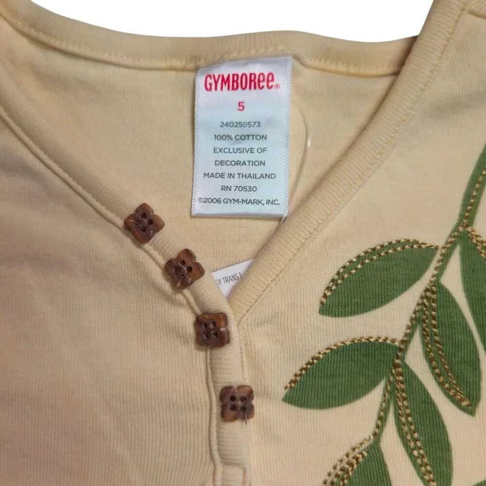 Vintage Gymboree Top Girls Size 5 Yellow Giraffe Safari Short Sleeved Henley NWT